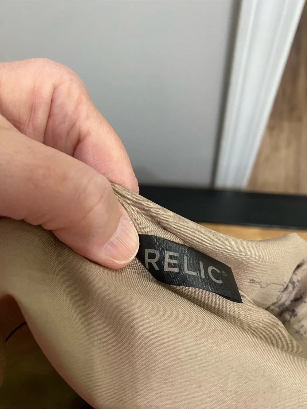 Relic Blue Printed Tote Bag with Tan Straps